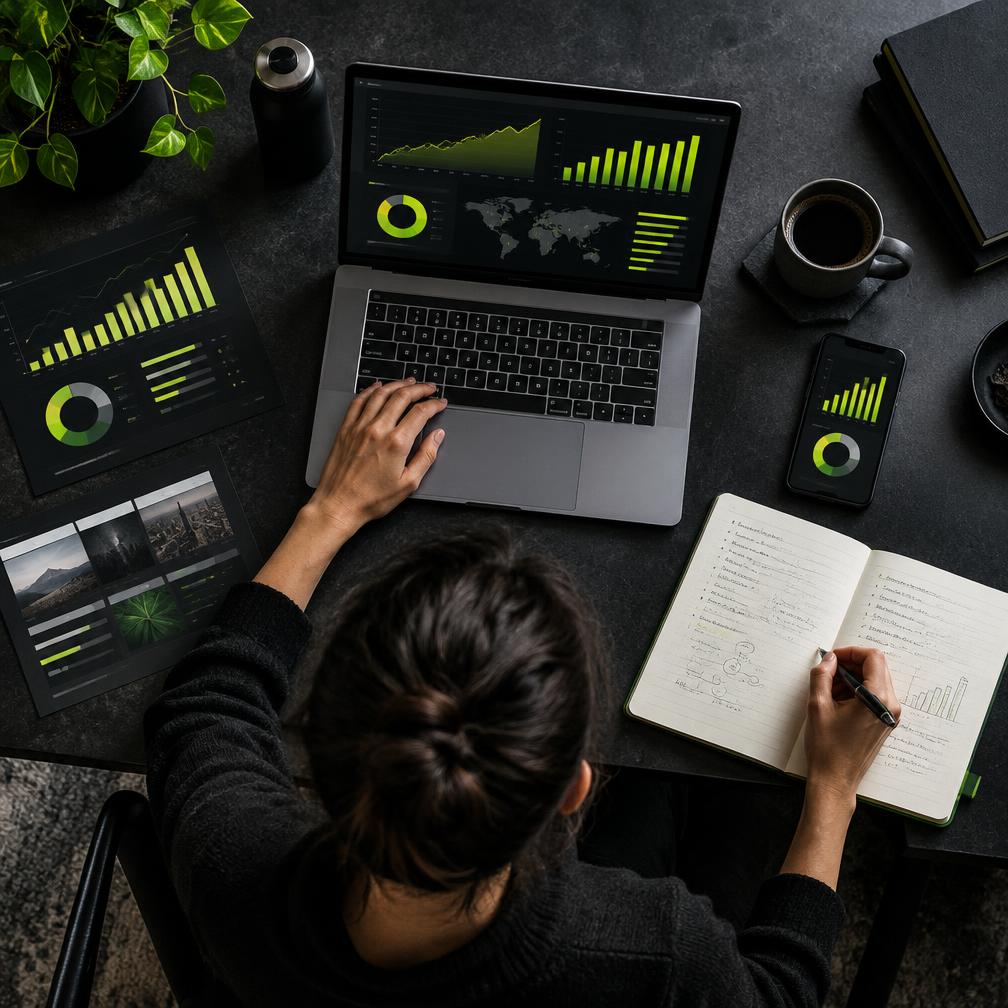 Marketing strategist reviewing home-service campaign performance